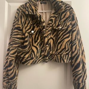Brown and black tiger furry jacket